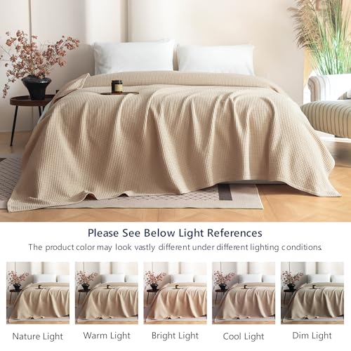 Simple&Opulence 100% Cotton Waffle Weave Throw Blanket 40"x50", Khaki - color: Khaki, size: Small(40"x50")