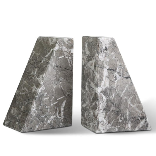 Koville Marble Bookends for Shelves, Large Bookends for Heavy Books, Natural Stone Book Stopper for Books CD Movies, Aesthetic Decorative Book Ends, Bookshelf Table Home Decor(Grey) - color: Trapezoid-grey