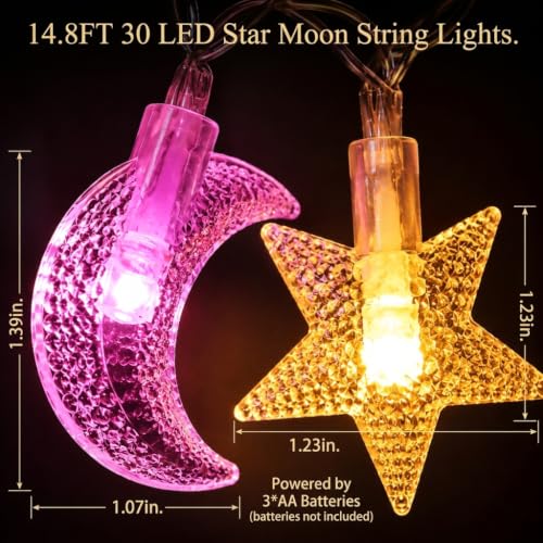 Star and Moon String Lights, 30 LED Battery Powered Fairy Lights, Waterproof for Outdoor Indoor Decor, Bedroom, Patio, Garden, Party, Wedding - color: Colorful Star and Moon