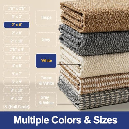Faux Jute Runner Rug 2'x6', Washable & Non-Slip, Off White - color: White, size: 2' x 6' (Rectangular)