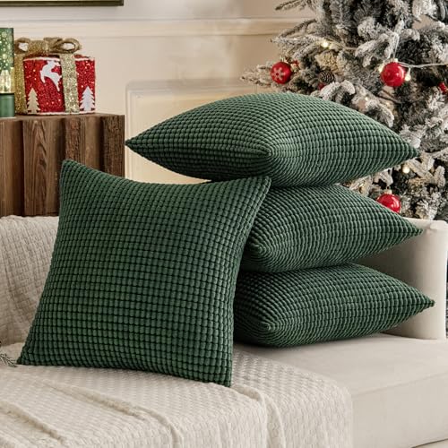 MIULEE Decorative Pillow Covers 18x18 Inch Set of 4 Christmas Dark Green - color: Dark Green, size: 18" x 18" (Pack of 4)