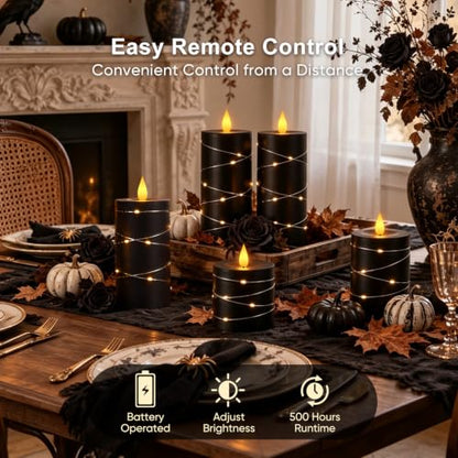 Raycare Halloween Battery Operated Flameless LED Pillar Candle with Remote - color: 5pcs-black