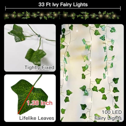 suddus 33FT 100LED Pothos Vine Fairy Lights Battery Operated Copper Wire - color: Pothos, size: 100 LED-Battery