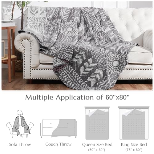 jinchan 100% Cotton Muslin Blanket Twin Boho Throw Blanket 60x80 Gray - color: A. Boho Grey, size: 60"x80"