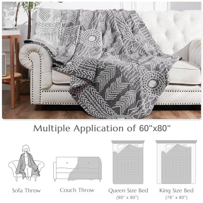 jinchan 100% Cotton Muslin Blanket Twin Boho Throw Blanket 60x80 Gray - color: A. Boho Grey, size: 60"x80"