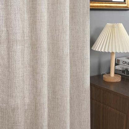 YoungsTex Curtains 84 Inch Length for Living Room, Beige Linen Drapes - color: Natural, size: 52"W x 84"L (Pack of 2)
