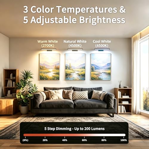 24" Wireless Picture Light, Dimmable Rechargeable Wall Light for Artwork