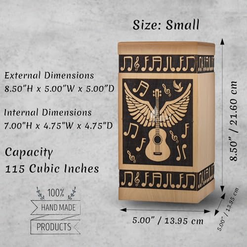 Guitar Wings Wooden Urn for Human Ashes, Medium 115 Cu in, Beechwood - color: Beechwood, size: Medium (115 Cu In, to 115 lb)