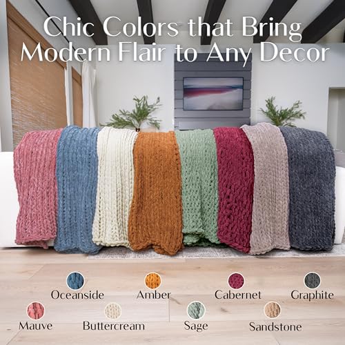 SAMIAH LUXE Chunky Knit Throw Blanket 50x70 in, 8 lb Sandstone Brown - color: Sandstone, size: 50x70in