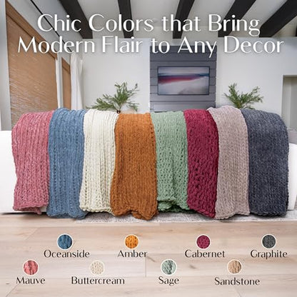 SAMIAH LUXE Chunky Knit Throw Blanket 50x60 in, 6 lb Oceanside Blue - color: Oceanside, size: 50x60in