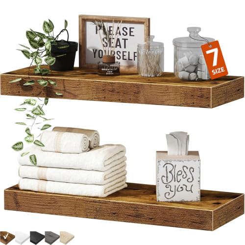 QEEIG Bathroom Floating Shelves for Wall (Brown, Set of 2, 15.7") - color: A. Brown, size: 15.7"