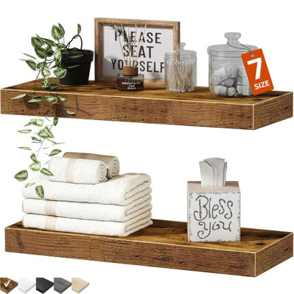 QEEIG Bathroom Floating Shelves for Wall (Brown, Set of 2, 15.7") - color: A. Brown, size: 15.7"