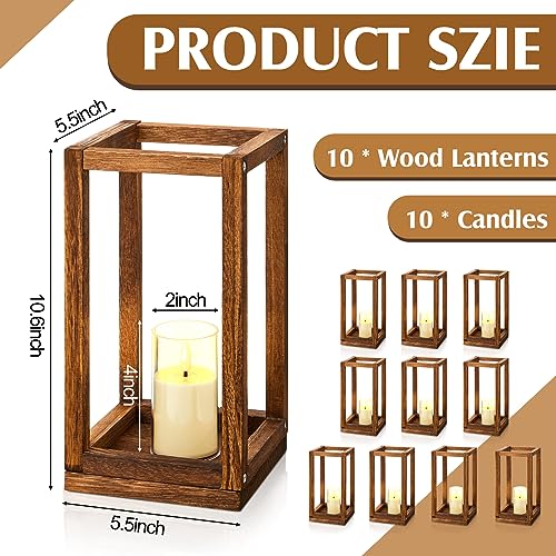 Sabary 10 Sets/ 20 Pcs Wooden Lantern Centerpieces with Candles, Caramel - color: Black