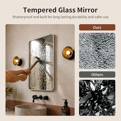 DeerValley Bathroom Mirror with Black Frame, Rounded Rectangle - color: Silver, size: 36"L x 24"W