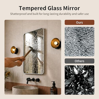 DeerValley Bathroom Mirror with Black Frame, Rounded Rectangle - color: Silver, size: 36"L x 30"W