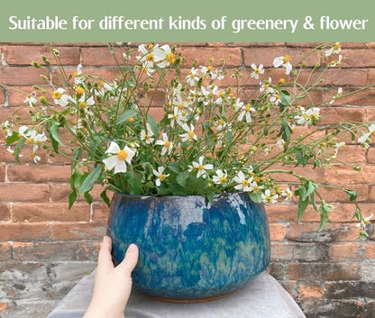 Reactive Glaze Peacock Color 11" Ceramic Plant Pot，Large Flower Pot Planter