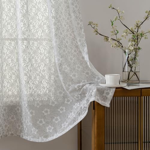 PearAge Lace Sheer Curtains for Living Room, 63 Inch Length, Elegant Lace-Style Voile Drapes for Bedroom, Kitchen or Dining Room, 42W x 63L Inch, 2 Panels Grey - color: Grey