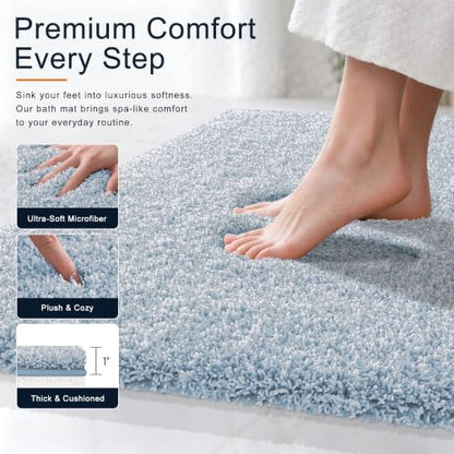 OLANLY Microfiber Bathroom Rugs 24x16, Quick Dry Mat, Airy Blue and White - color: Airy Blue and White, size: 24" X 16"