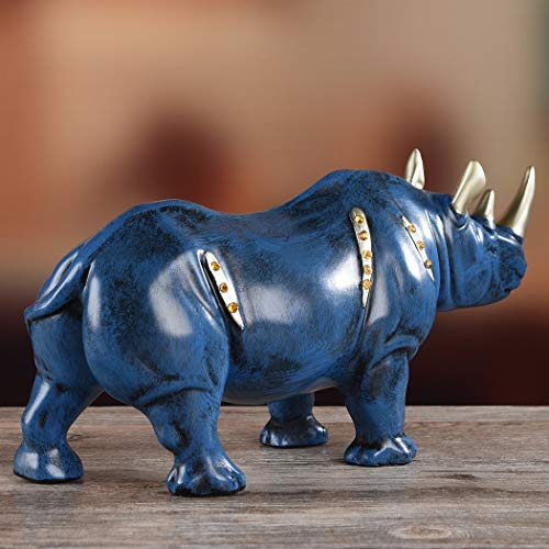 Resin Rhinoceros Statue, Wildlife Rino Animal Figurine, Blue,10.6in(L) - size: 10.6" Length