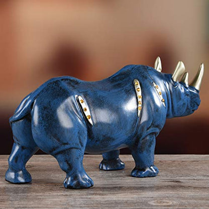 Resin Rhinoceros Statue, Wildlife Rino Animal Figurine, Blue,10.6in(L) - size: 10.6" Length
