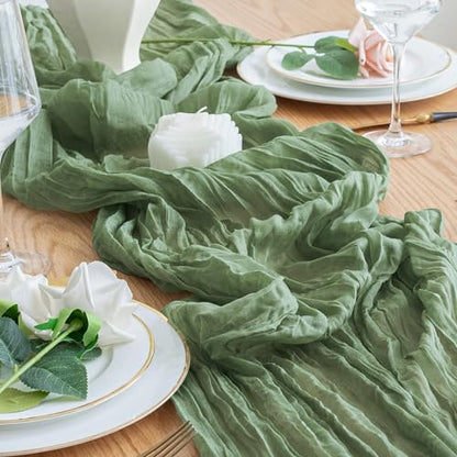 Cheesecloth Table Runner 10FT Sage Green Boho Gauze Rustic Sheer Runners - color: Sage Green, size: 1 Pack