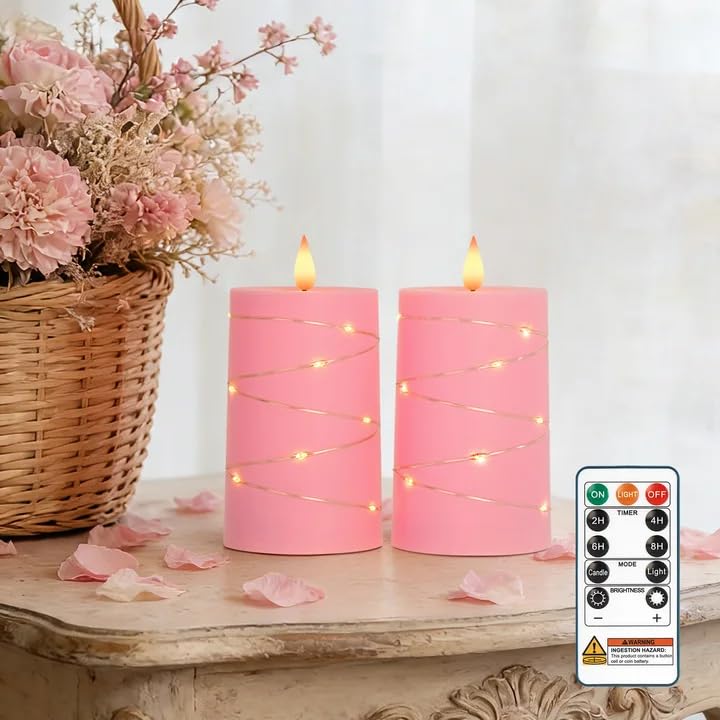 Raycare Pink Battery Operated Flameless LED Pillar Candle with Remote Timer - color: 2pc-pink