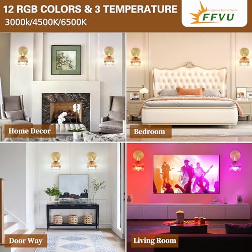 Battery Operated Wall Sconces Set of 2, Amber Tulip Glass Wall Lights | Rechargeable flower wall lamps with remote control, 15 colors, 10-level dimming and timer for bedroom and living room - color: Amber