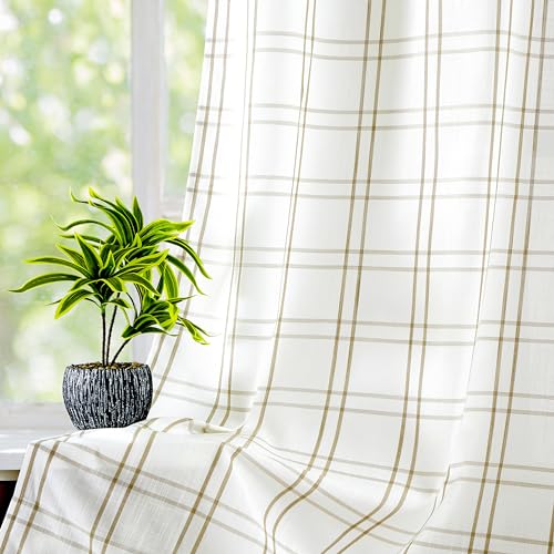 Amzdecor Linen White Buffalo Plaid Light Filtering Curtains 40"x84" - color: Linen, size: 40"W x 84"L (Pack of 2)