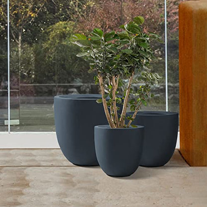 Kante Set of 3 Charcoal Concrete Curved Planters 20" 16.5" 13.3" Dia - color: Charcoal, size: 20.1"d + 16.5"d + 13.4"d
