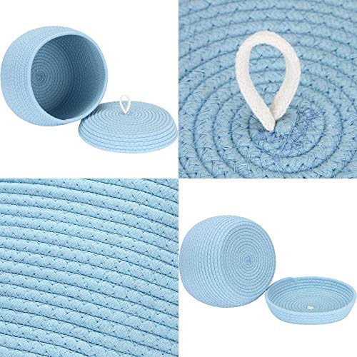 Sea Team Round Woven Cotton Rope Storage Basket with Lid, Blue - color: Blue, size: Small