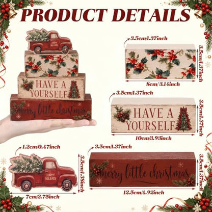 Amyhill 4 Pcs Red Truck Christmas Tiered Tray Wooden Table Sign Decor - style: Christmas Truck