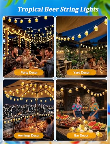 8.5FT Beer Mug String Lights Outdoor, 10 LED Tropical Beach Themed Lights - color: Beer Mug String Lights