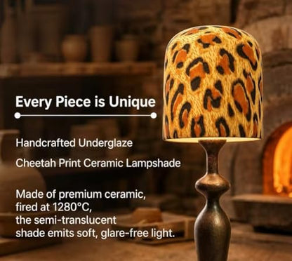 Cheetah Lamp Cordless Table Lamp, Cheetah Print Ceramic Shade