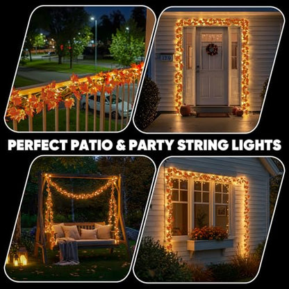 suddus 33 FT 100 LED Fall Garland with Lights Battery Operated Copper Wire - color: Maple, size: 100 LED-Battery