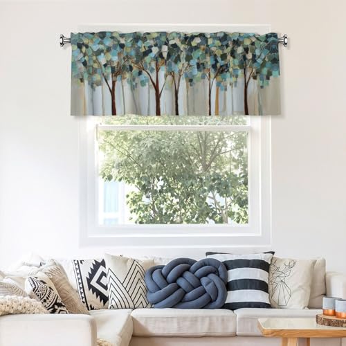 Tree Curtain Valance Short Rod Pocket Window Treatment for Living Room Bedroom Kitchen Bathroom 1 Panel 54" W x 18" L - color: Tree