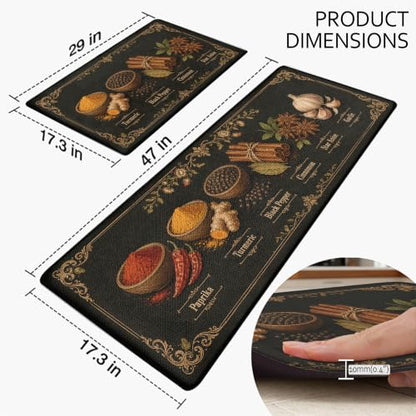 Kitchen Rugs for Floor 2 Pcs Memory Foam Padded Anti Fatigue Kitchen Mat - color: Black Spice