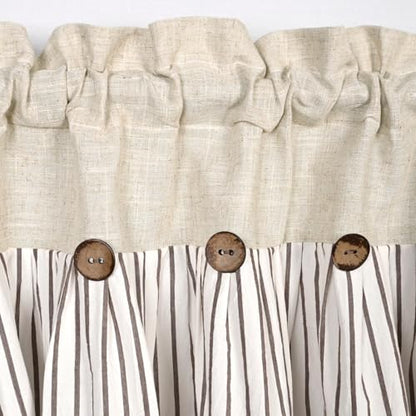 DOSLY IDÉES Farmhouse Rustic Linen and Cotton Valance, Brown Striped Pleated Design with Coconut Buttons, Multi-Room Window Treatment for Kitchen, Living Room, Bedroom, 52" W x 18" L - color: Linen & Brown Striped, size: 52"W x 18"L (Pack of 1)