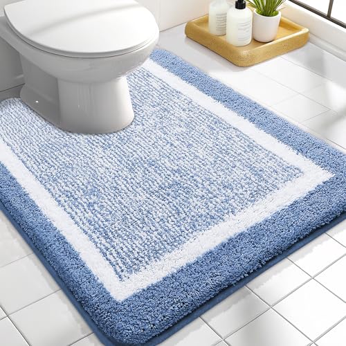 OLANLY Toilet Rugs U-Shaped 24x20, Soft Absorbent Microfiber Bath Mat, Blue - color: Blue and White, size: 24" X 20" Contour Rug
