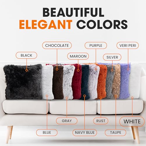 Cheer Collection Throw Pillows for Couch and Bed, Soft Shaggy Throw Pillows with Inserts Included, Cozy Long Hair Faux Fur Pillows - Set of 2-18" x 18" - White - color: White, size: 18 x 18-Inch