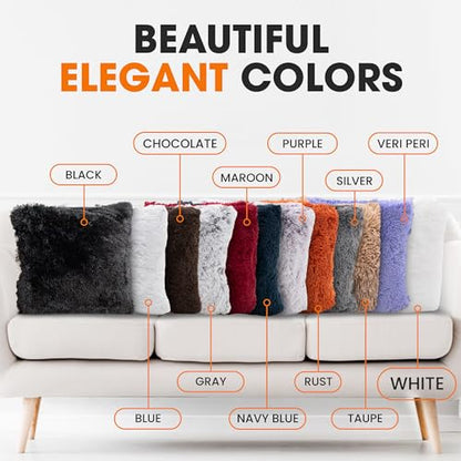 Cheer Collection Throw Pillows for Couch and Bed, Soft Shaggy Throw Pillows with Inserts Included, Cozy Long Hair Faux Fur Pillows - Set of 2-18" x 18" - White - color: White, size: 18 x 18-Inch