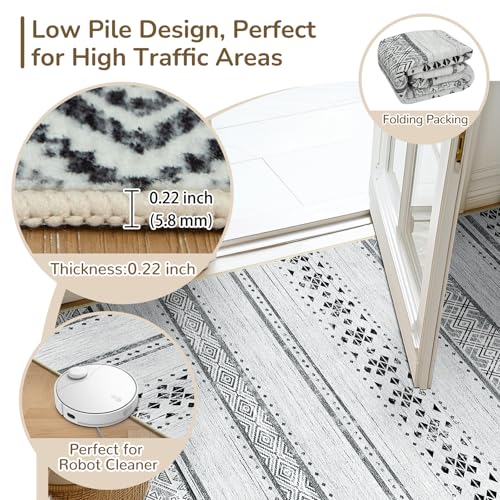 2x6 Washable Area Rugs for Living Room Boho Runner Rug Grey/Black/Navy - color: Grey/Black/Navy, size: 2' x 6' (Runner)