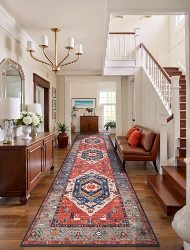 SERISSA 3x10 Washable Non Slip Boho Runner Rug for Hallway，Rust - color: Rust/Multi, size: 3' x 10' (Runner)