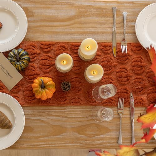 Keketoarrange Thanksgiving Table Runner Rust Terracotta Soft Plush Faux Fur Velvet Pumpkin Autumn Harvest Dining Centerpiece Decor for Home Kitchen Fall Decorations for Home 13 x 72 Inch - size: 72"x13"