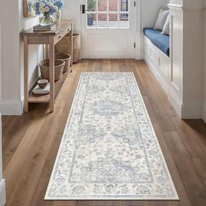 Washable Neutral Blue Kitchen Runner Rug Set of 3 - color: Neutral | Blue, size: 20"x32"+20"x48"+30"x50"