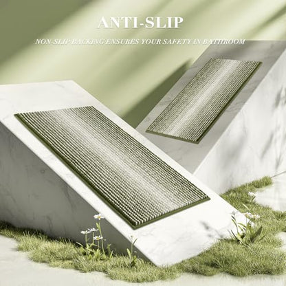 BSICPRO Bathroom Rugs Sets 2 Piece, Non Slip Striped Bath Mats, Sage - color: Sage, size: 20" x 32" Plus 16" x 24"