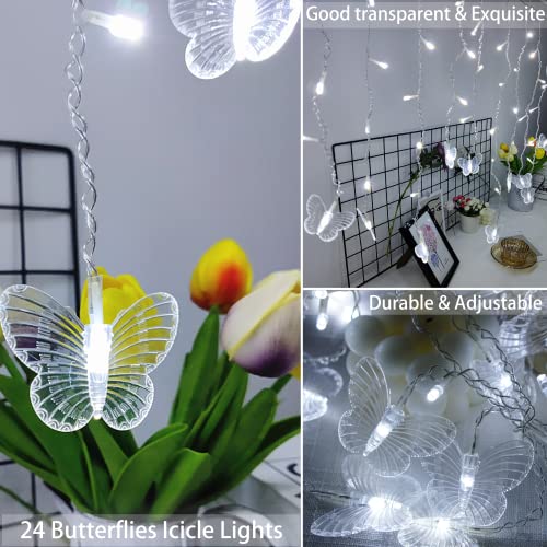 Butterfly Curtain Fairy Lights USB Plug in,120 LED 8 Modes 20FT Firefly Twinkle Icicle String Lights with Remote Timer Waterproof Copper Wire for Bedroom Patio Christmas Wedding Party Dorm(Cool White) - color: Cool White