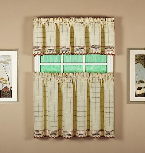 Today's Curtain Adirondack 2-Tone Crochet Tier 30", Ecru/Toast, 60W x 30L - color: Ecru/ Toast, size: 60"W x 30"L (Pack of 1)