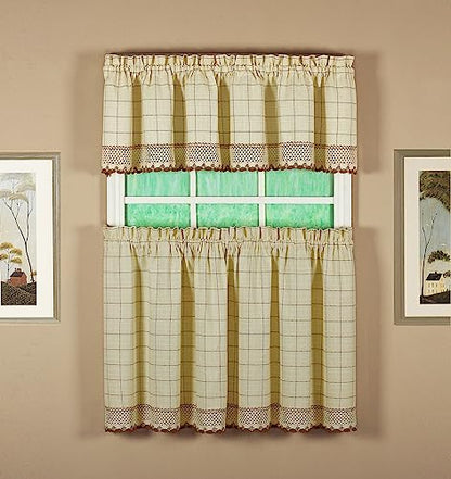 Today's Curtain Adirondack 2-Tone Crochet Tier 30", Ecru/Toast, 60W x 30L - color: Ecru/ Toast, size: 60"W x 30"L (Pack of 1)