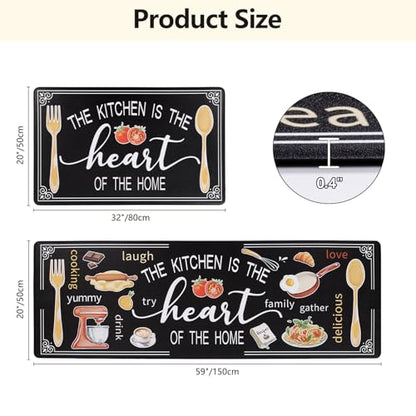 Yamaziot Anti Fatigue Kitchen Rug Set of 2, Non-Slip Cushioned Floor Mats - color: Black, size: 20"x32"+20"x59"