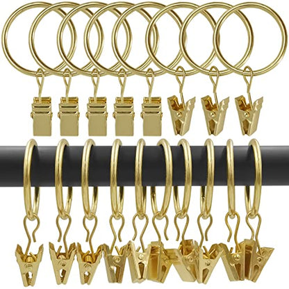 LLPJS Curtain Rings with Clips, 1.26 inch ID, 100 Pack, Gold - color: Gold, size: 1.26" I D Set of 100